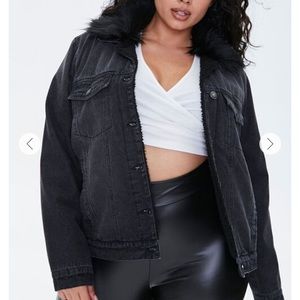Plus Size Faux Fur-Trim Denim Jacket